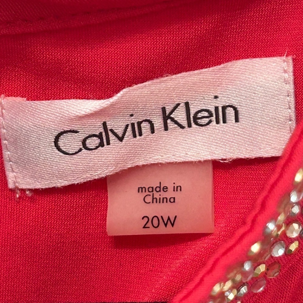 Calvin Klein Womens 20W Coral Pink Embellished Halter Neck A-Line Dress - Picture 2 of 5